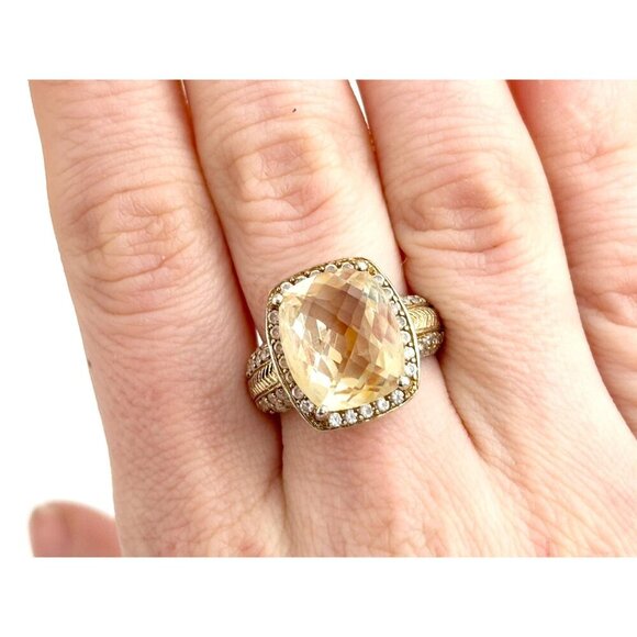 Stauer Signed Sterling Silver Gilt  Cushion Cut Citrine & CZ Halo Ring - sz 8 - Picture 7 of 10